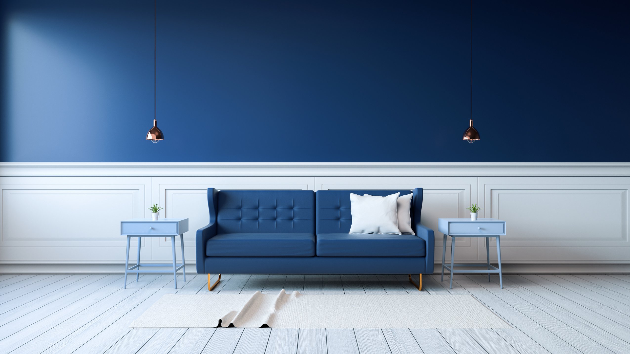 Classic Blue Living Room with Furniture Mockup